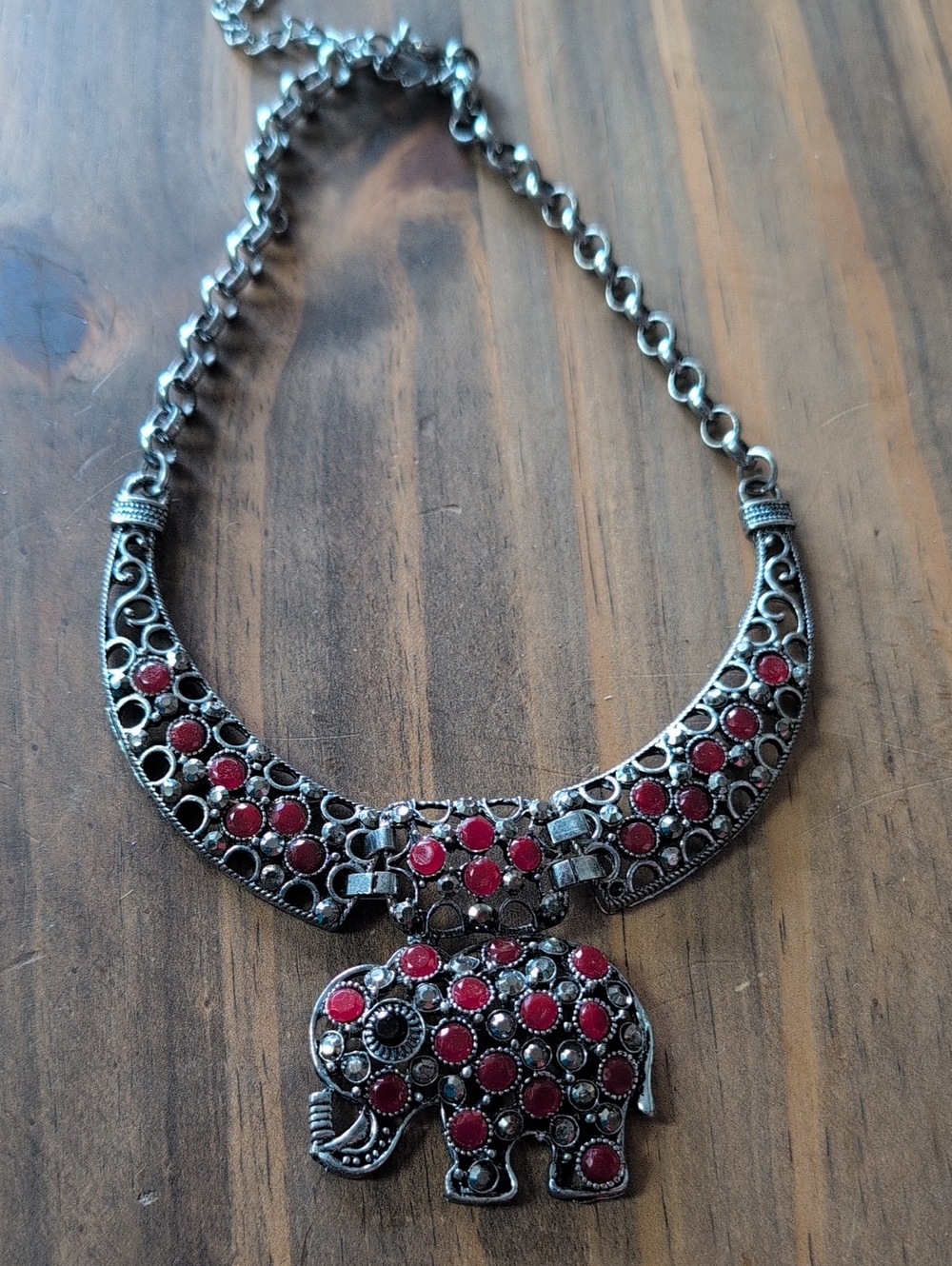 Red Stone Elephant Pendant Necklace - Women Jewelry